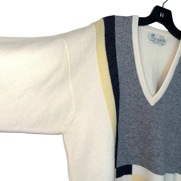 Braemar Lambswool Sweater Womens Unisex Size Medium Made In Scotland Cream Gray - Picture 3 of 10